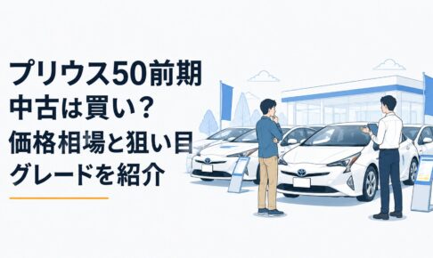 プリウス50前期の中古車を販売店で比較検討する場面