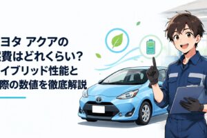 トヨタ アクアのハイブリッドシステムと低燃費性能を表現したコンパクトカーのイメージ