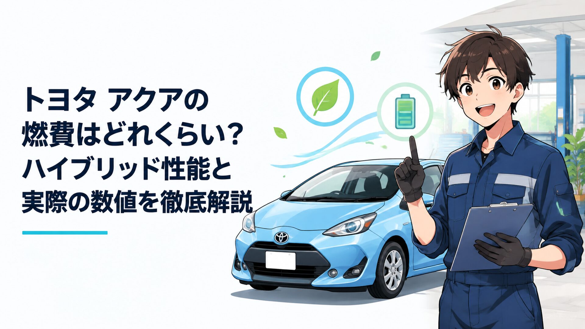 トヨタ アクアのハイブリッドシステムと低燃費性能を表現したコンパクトカーのイメージ