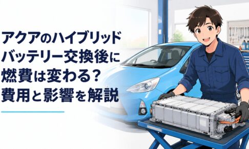 トヨタアクアNHP10の駆動用ハイブリッドバッテリー交換と燃費回復をイメージした整備ガレージ風景