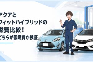 トヨタアクアとホンダフィットeが並ぶ低燃費コンパクトハイブリッド比較シーン
