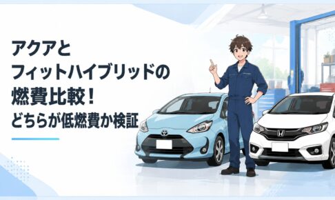 トヨタアクアとホンダフィットeが並ぶ低燃費コンパクトハイブリッド比較シーン