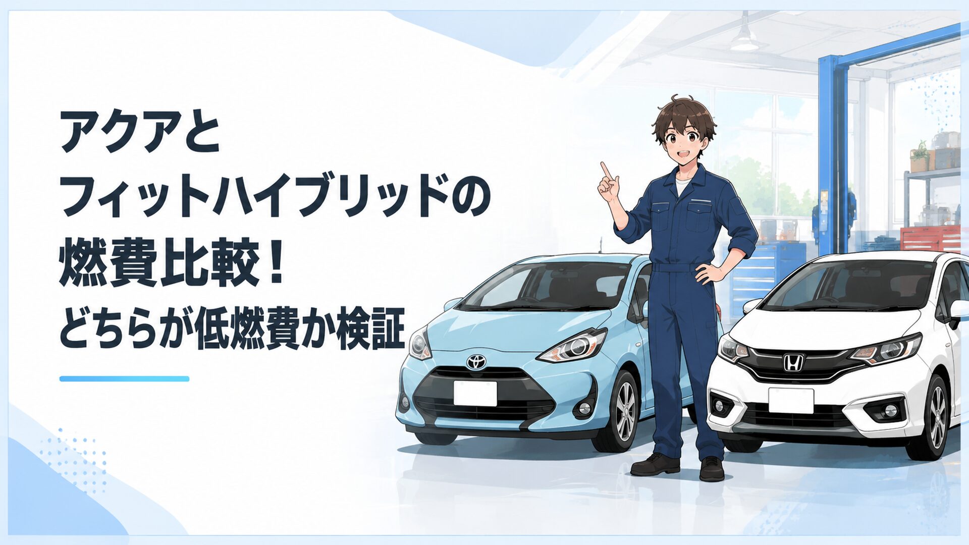 トヨタアクアとホンダフィットeが並ぶ低燃費コンパクトハイブリッド比較シーン