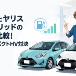 トヨタアクアとヤリスハイブリッドを並べた燃費比較イメージ