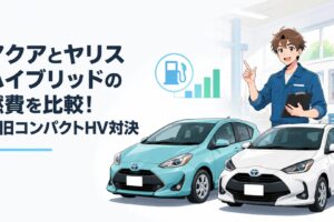 トヨタアクアとヤリスハイブリッドを並べた燃費比較イメージ