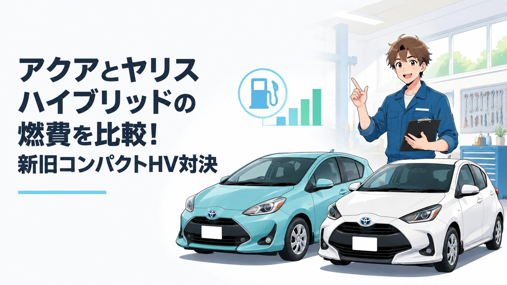 トヨタアクアとヤリスハイブリッドを並べた燃費比較イメージ