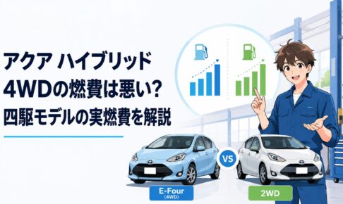 アクアのハイブリッド4WD E-Fourと2WDの燃費を比較するイメージ