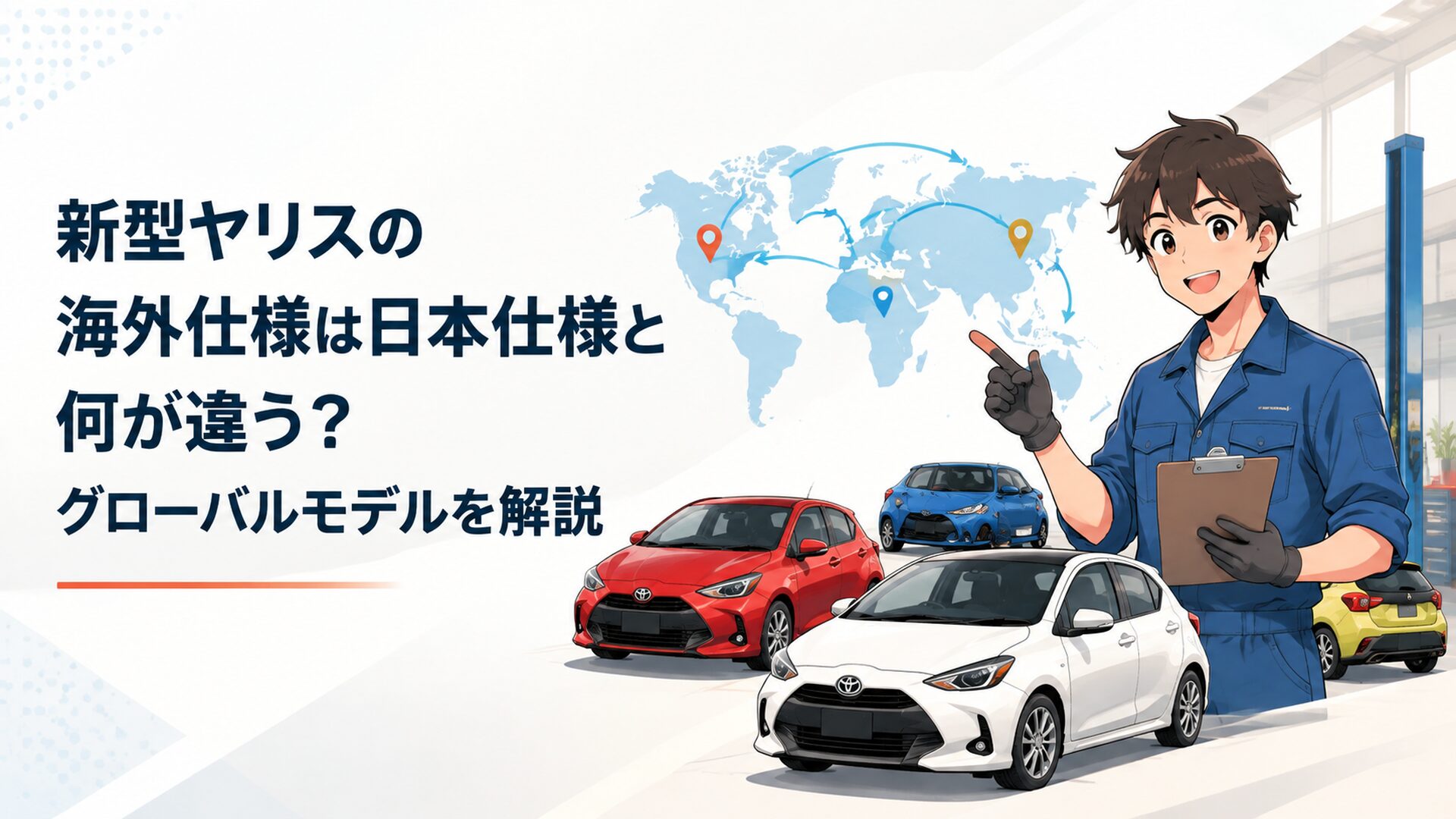 日本仕様ヤリスと世界各国の海外仕様ヤリスを比較するグローバルなイメージ