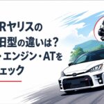 新型GRヤリスがスポーツ走行する姿と高性能エンジンを表現したイメージ