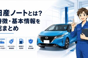 現行の日産ノートとe-POWERや価格や燃費や安全装備を初心者向けに解説するイメージ