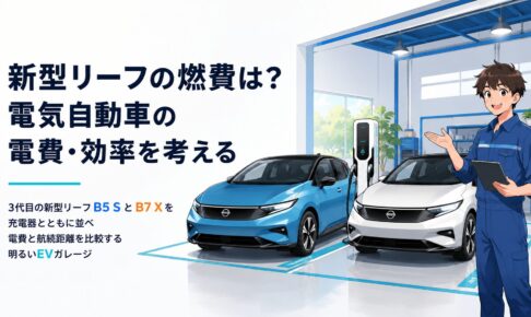 3代目の新型リーフB5 SとB7 Xを充電器とともに並べ電費と航続距離を比較する明るいEVガレージ
