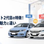 ホンダ インサイト2代目ZE2の前期型と2011年11月改良後の後期型を並べて特徴を比較するシーン
