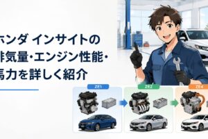 歴代ホンダ インサイトZE1 ZE2 ZE4のエンジンとハイブリッド技術の変化を表現したイメージ