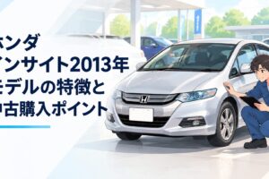 2013年モデルのホンダ インサイトを中古車販売店で確認する整備士