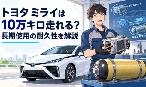 10万キロを走行したトヨタMIRAIとFCスタックや高圧水素タンクの長期耐久性を表現したシーン