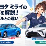 初代トヨタMIRAIと現行MIRAIを並べ全長全幅全高の違いを分かりやすく示した比較イメージ