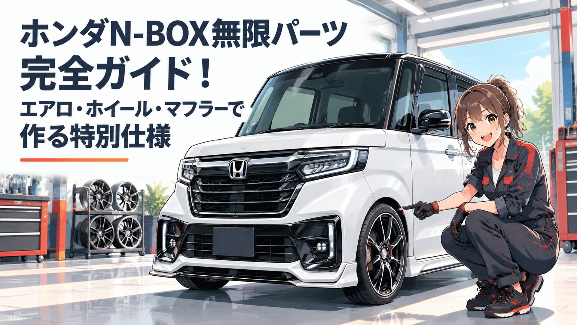 2026年改良型ホンダN-BOXカスタムに無限エアロと15インチMDYホイールを組み合わせたスポーティなカスタムイメージ