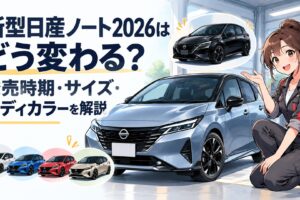 2026年改良の日産ノートとBlack Editionやボディカラー変更を紹介するイメージ