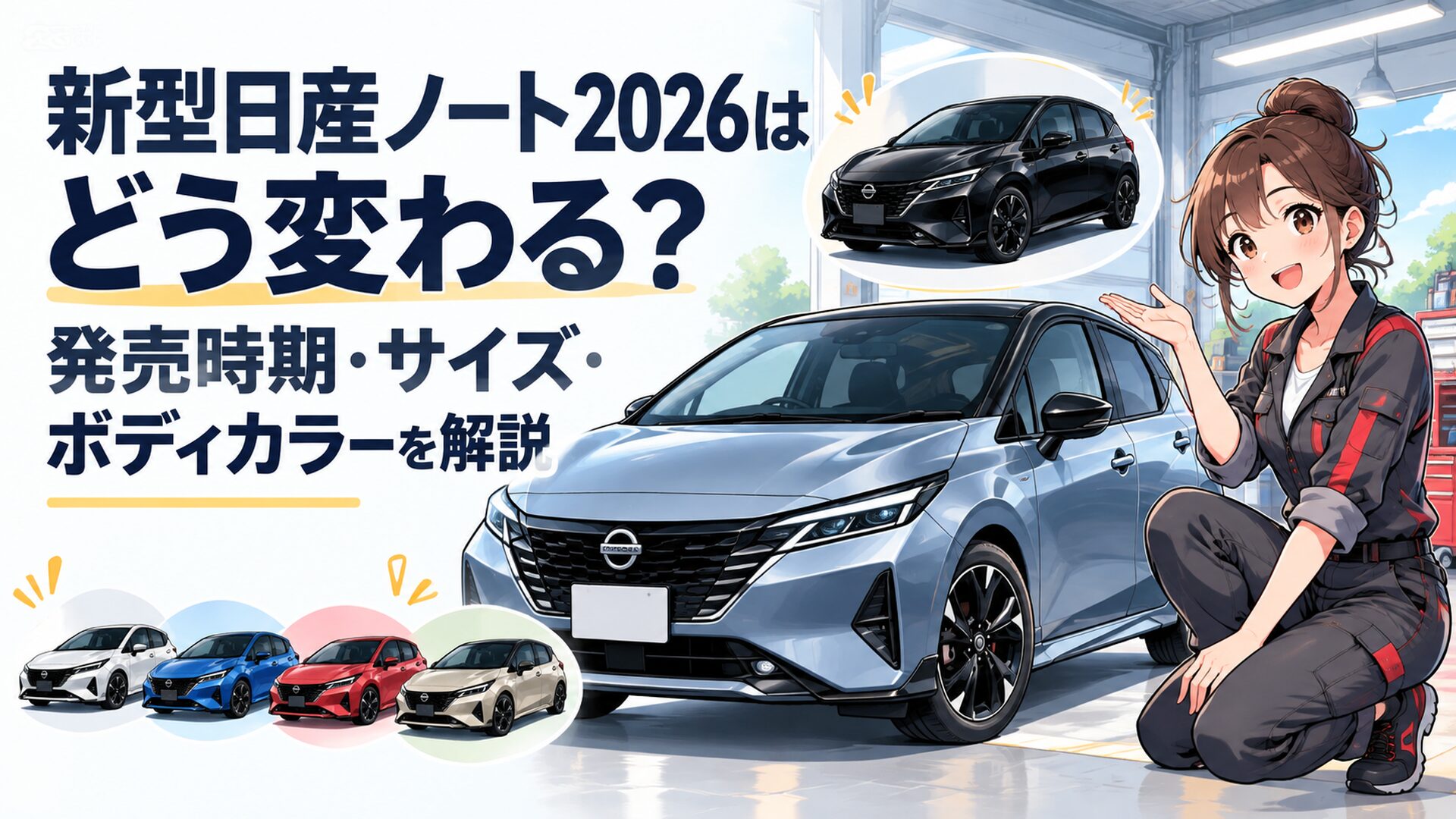 2026年改良の日産ノートとBlack Editionやボディカラー変更を紹介するイメージ